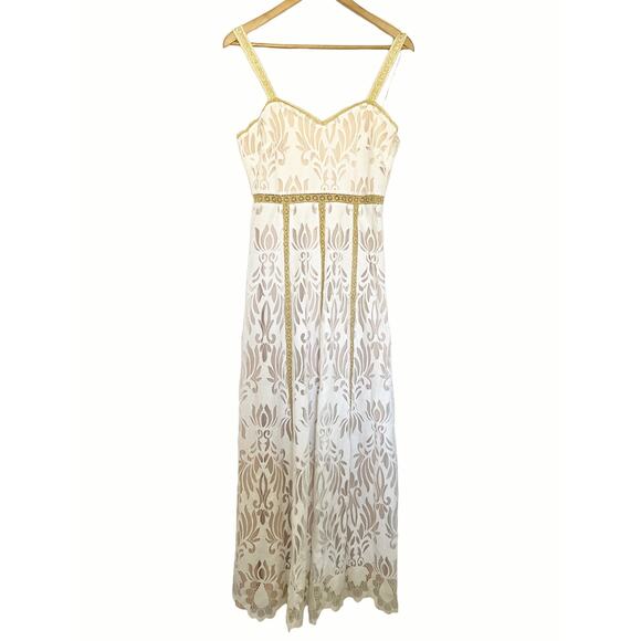 Anthropologie Foxiedox White Gold Lace Sleeveless Maxi Dress Size Small - Picture 3 of 15